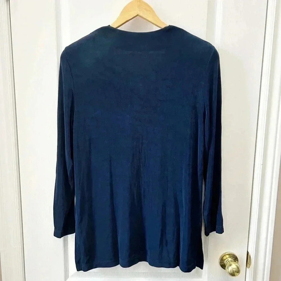 Picadilly Jersey Cardigan Open Front Draped Knit Blazer Jacket Navy Blue Small - Picture 4 of 13